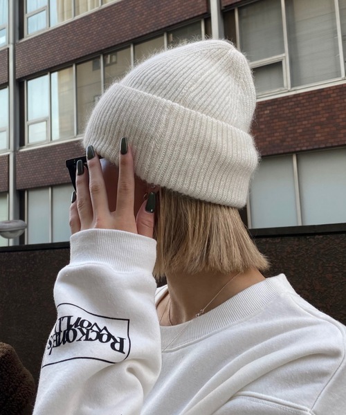 SHAGGIE（シャギー）の「ラビットファーシンプルニット帽/ビーニー