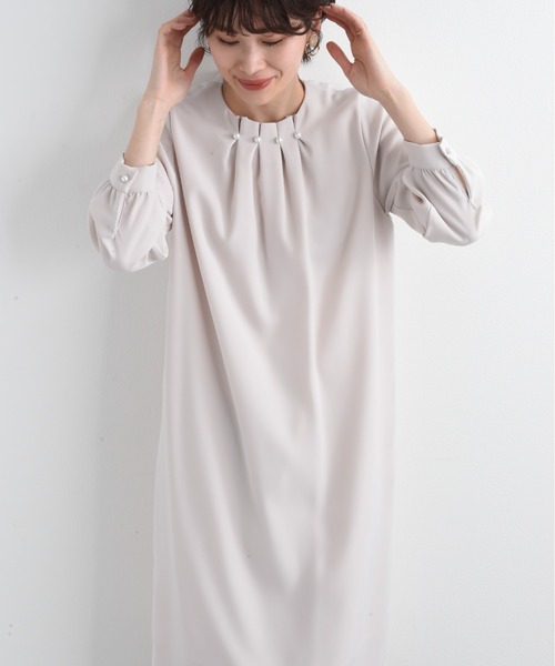 【セール】ライトダブルクロスパールワンピース（ワンピース）｜INTERPLANET（インタープラネット） 6,477円