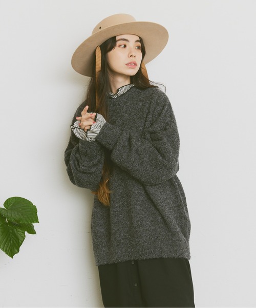 Libra Cue(リブラ キュー)の「リラックスタッチブークレーオーバーニット(ニット/セーター・レディース・ブラック/ライトブルー/オレンジ/ホワイト・FREE)」の13枚目の写真