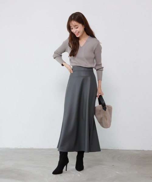 THE TOÉ グレー ロングスカート S/M サイドランダムギャザーロングスカート(S GREY): ボトムス