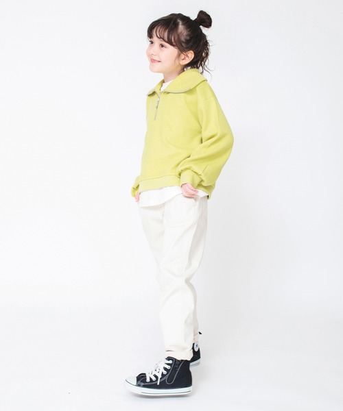 BRANSHES（ブランシェス）の「ハーフジップ×長袖Tシャツ重ね着風トレーナー ロンT<br>（スウェット・キッズ・アイボリー/ライム・140/160/100/120/150/130/110）」の13枚目の写真
