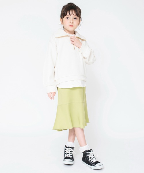 BRANSHES（ブランシェス）の「ハーフジップ×長袖Tシャツ重ね着風トレーナー ロンT<br>（スウェット・キッズ・アイボリー/ライム・140/160/100/120/150/130/110）」の8枚目の写真