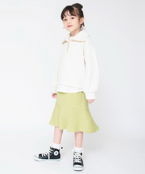 BRANSHES（ブランシェス）の「ハーフジップ×長袖Tシャツ重ね着風トレーナー ロンT<br>（スウェット・キッズ・アイボリー/ライム・140/160/100/120/150/130/110）」の7枚目の写真