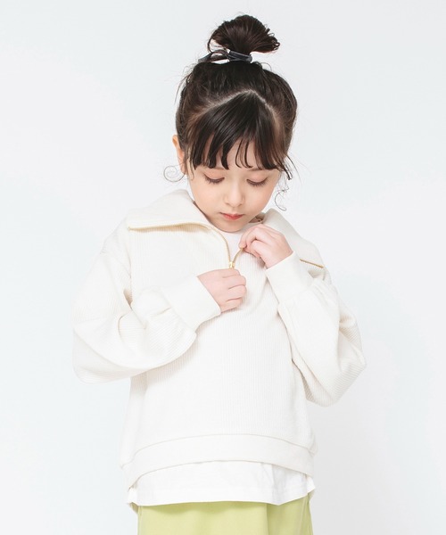 BRANSHES（ブランシェス）の「ハーフジップ×長袖Tシャツ重ね着風トレーナー ロンT<br>（スウェット・キッズ・アイボリー/ライム・140/160/100/120/150/130/110）」の11枚目の写真