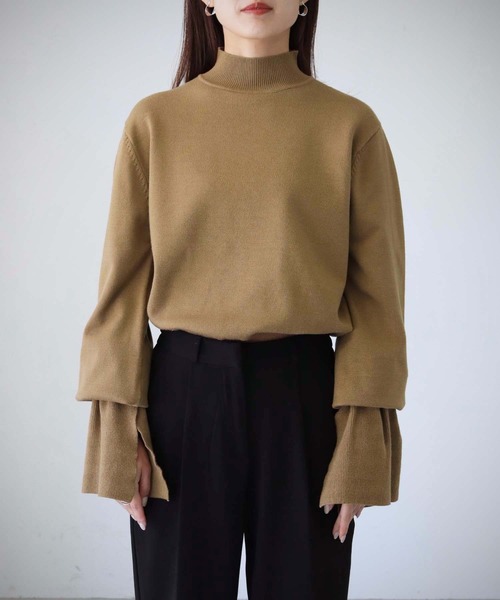 cheriella（シェリエラ）の「【cheriella】WEB限定キャンディスリーブハイネックニット（ニット/セーター・レディース・ブラック/オフホワイト/モカ・M）」の21枚目の写真