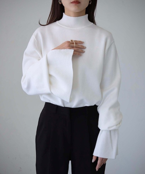 cheriella（シェリエラ）の「【cheriella】WEB限定キャンディスリーブハイネックニット（ニット/セーター・レディース・ブラック/オフホワイト/モカ・M）」の5枚目の写真