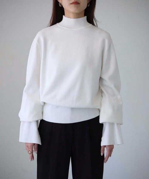 cheriella（シェリエラ）の「【cheriella】WEB限定キャンディスリーブハイネックニット（ニット/セーター・レディース・ブラック/オフホワイト/モカ・M）」の4枚目の写真