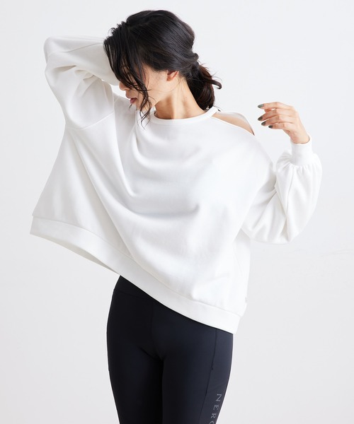 NERGY（ナージー）の「ショルダーカッティング裏起毛プルオーバー（その他トップス・レディース・ホワイト/ライトグリーン/ブラック・FREE）」の2枚目の写真