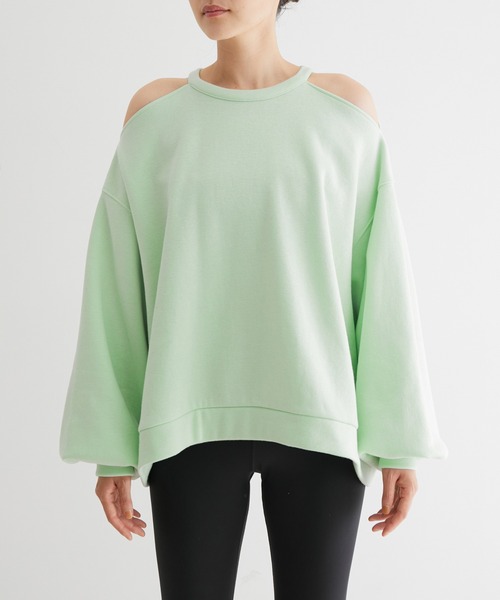 NERGY（ナージー）の「ショルダーカッティング裏起毛プルオーバー（その他トップス・レディース・ホワイト/ライトグリーン/ブラック・FREE）」の8枚目の写真