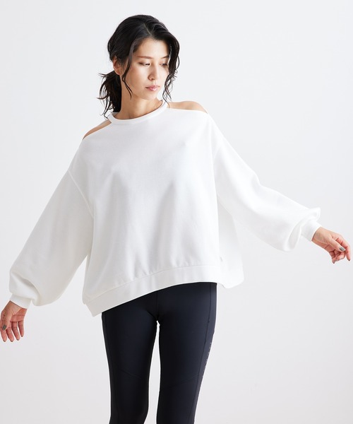 NERGY（ナージー）の「ショルダーカッティング裏起毛プルオーバー（その他トップス・レディース・ホワイト/ライトグリーン/ブラック・FREE）」の4枚目の写真