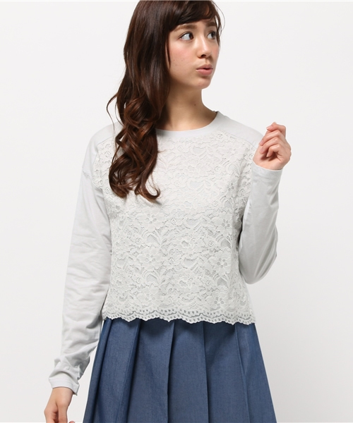 OUTLET(アウトレット)の「【who's who Chico】レース切替プルオーバー(Tシャツ/カットソー・レディース・ブラック/グレー/ホワイト・FREE)」の3枚目の写真