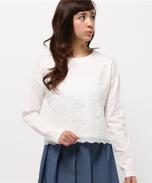 OUTLET(アウトレット)の「【who's who Chico】レース切替プルオーバー(Tシャツ/カットソー・レディース・ブラック/グレー/ホワイト・FREE)」の2枚目の写真