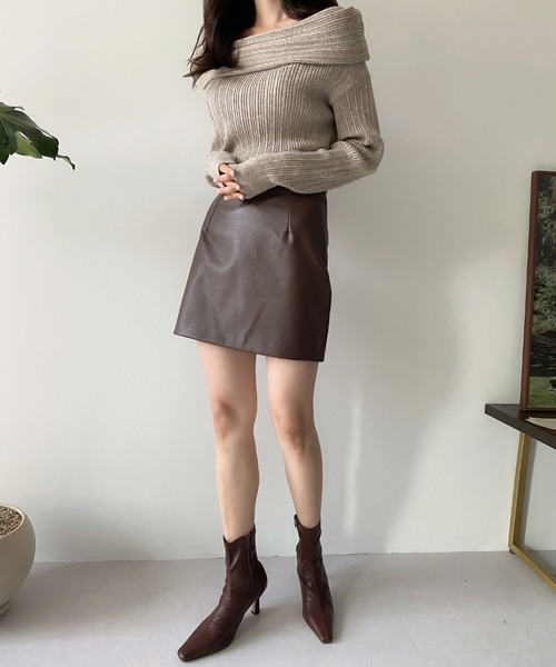 ORR 韓国　オフショル　ニット　トップス　ベージュ ORR 韓国オフショルニットトップスベージュ