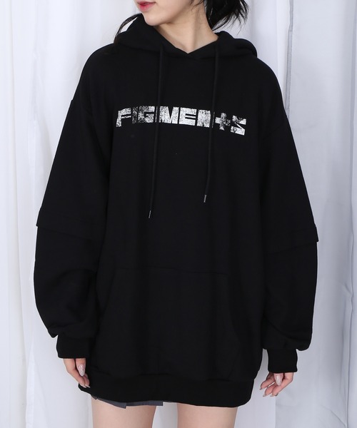 Figments（フィグメンツ）の「フェイクレイヤードパーカー（パーカー・レディース・ブラック/スミクロ/その他1・SMALL/MEDIUM）」の2枚目の写真