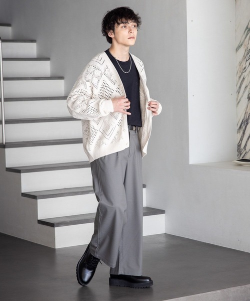 RAGEBLUE（レイジブルー）の「透かし編みニットカーディガン（カーディガン/ボレロ・メンズ・ブラック/オフホワイト/ブルー/グリーン・MEDIUM/LARGE）」の6枚目の写真