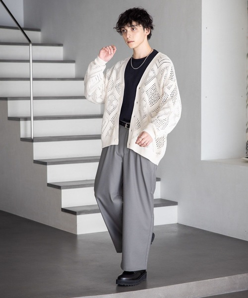 RAGEBLUE（レイジブルー）の「透かし編みニットカーディガン（カーディガン/ボレロ・メンズ・ブラック/オフホワイト/ブルー/グリーン・MEDIUM/LARGE）」の7枚目の写真