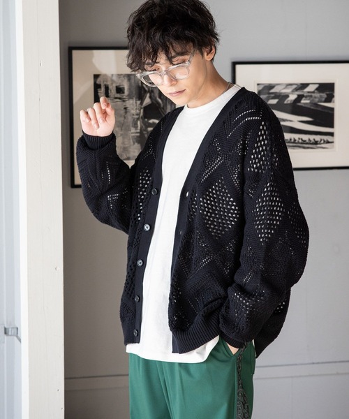RAGEBLUE（レイジブルー）の「透かし編みニットカーディガン（カーディガン/ボレロ・メンズ・ブラック/オフホワイト/ブルー/グリーン・MEDIUM/LARGE）」の11枚目の写真