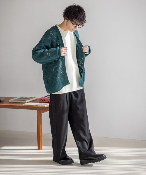 RAGEBLUE（レイジブルー）の「透かし編みニットカーディガン（カーディガン/ボレロ・メンズ・ブラック/オフホワイト/ブルー/グリーン・MEDIUM/LARGE）」の15枚目の写真