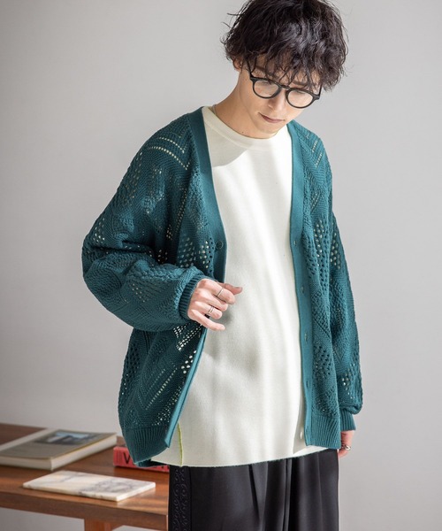RAGEBLUE（レイジブルー）の「透かし編みニットカーディガン（カーディガン/ボレロ・メンズ・ブラック/オフホワイト/ブルー/グリーン・MEDIUM/LARGE）」の16枚目の写真