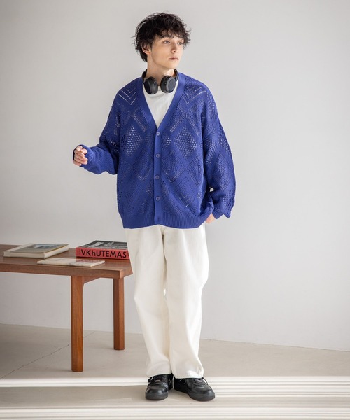 RAGEBLUE（レイジブルー）の「透かし編みニットカーディガン（カーディガン/ボレロ・メンズ・ブラック/オフホワイト/ブルー/グリーン・MEDIUM/LARGE）」の17枚目の写真