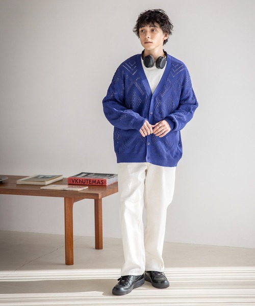 RAGEBLUE（レイジブルー）の「透かし編みニットカーディガン（カーディガン/ボレロ・メンズ・ブラック/オフホワイト/ブルー/グリーン・MEDIUM/LARGE）」の18枚目の写真