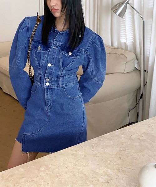 Jewelobe（ジュエローブ）の「パワーショルダーミニデニムワンピース（ワンピース・レディース・ネイビー/ブルー・S/M）」の5枚目の写真