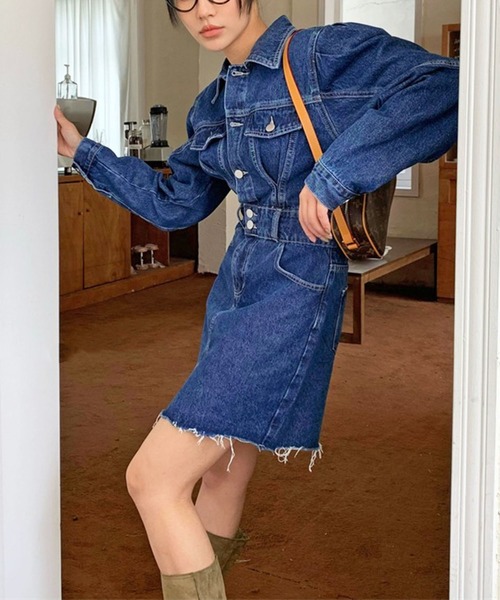 Jewelobe（ジュエローブ）の「パワーショルダーミニデニムワンピース（ワンピース・レディース・ネイビー/ブルー・S/M）」の10枚目の写真