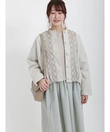 Samansa Mos2 | 中綿刺繍ジャケット(ノーカラージャケット)