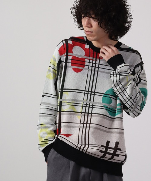【セール】Jacquard crew-neck knit sweater / ジャガード クルーネックニットセーター unisex（ニット/セーター）｜EVOLUTION（エボリューション）