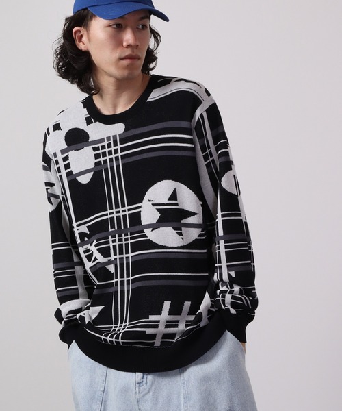【セール】Jacquard crew-neck knit sweater / ジャガード クルーネックニットセーター unisex（ニット/セーター）｜EVOLUTION（エボリューション）