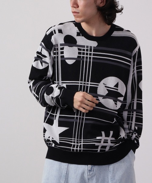 【セール】Jacquard crew-neck knit sweater / ジャガード クルーネックニットセーター unisex（ニット/セーター）｜EVOLUTION（エボリューション）