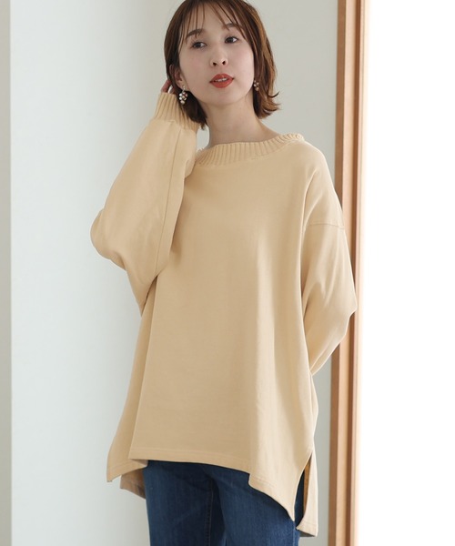 ElegChic(エレグシック)の「ニットドッキング裏起毛パーカー(Tシャツ/カットソー・レディース・ライトベージュ/杢グレー/ブラック/ライトカーキ・4L/XL/M)」の1枚目の写真