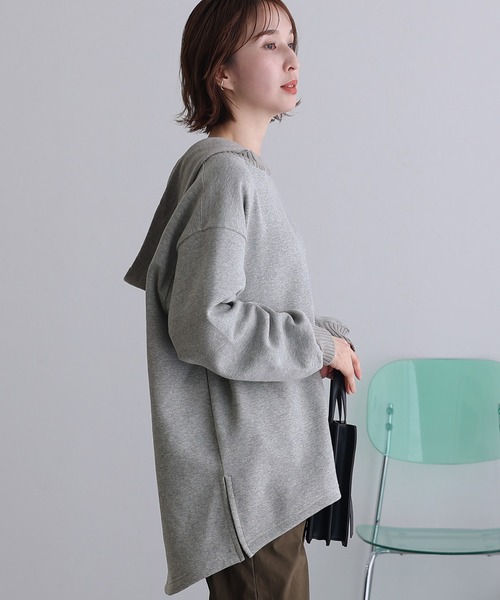 ElegChic(エレグシック)の「ニットドッキング裏起毛パーカー(Tシャツ/カットソー・レディース・ライトベージュ/杢グレー/ブラック/ライトカーキ・4L/XL/M)」の10枚目の写真
