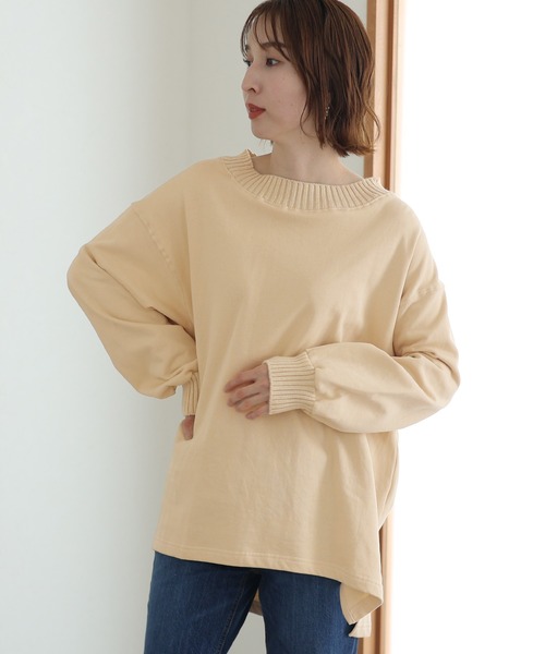 ElegChic(エレグシック)の「ニットドッキング裏起毛パーカー(Tシャツ/カットソー・レディース・ライトベージュ/杢グレー/ブラック/ライトカーキ・4L/XL/M)」の13枚目の写真