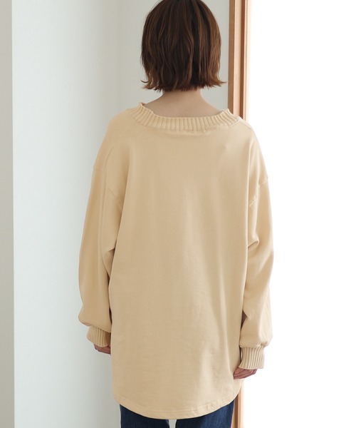 ElegChic(エレグシック)の「ニットドッキング裏起毛パーカー(Tシャツ/カットソー・レディース・ライトベージュ/杢グレー/ブラック/ライトカーキ・4L/XL/M)」の15枚目の写真
