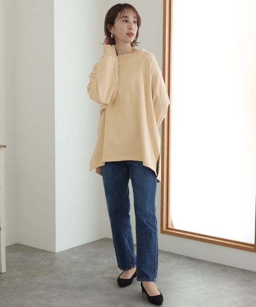 ElegChic(エレグシック)の「ニットドッキング裏起毛パーカー(Tシャツ/カットソー・レディース・ライトベージュ/杢グレー/ブラック/ライトカーキ・4L/XL/M)」の16枚目の写真