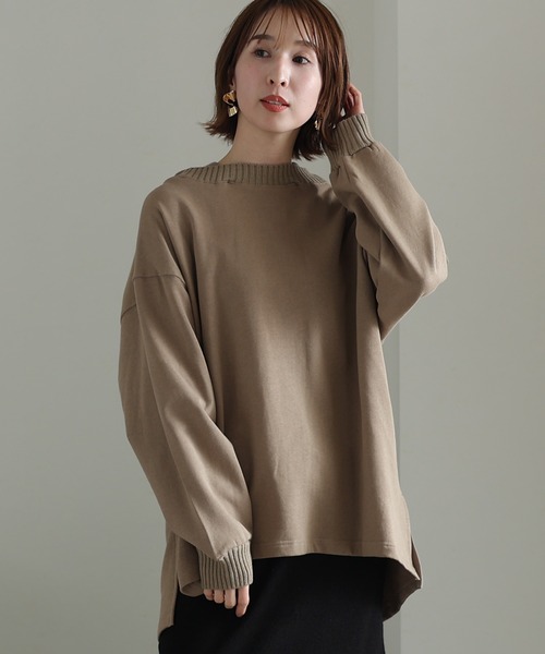 ElegChic(エレグシック)の「ニットドッキング裏起毛パーカー(Tシャツ/カットソー・レディース・ライトベージュ/杢グレー/ブラック/ライトカーキ・4L/XL/M)」の17枚目の写真