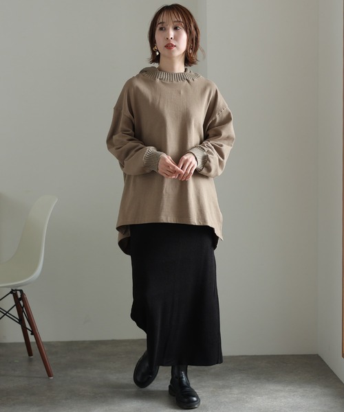 ElegChic(エレグシック)の「ニットドッキング裏起毛パーカー(Tシャツ/カットソー・レディース・ライトベージュ/杢グレー/ブラック/ライトカーキ・4L/XL/M)」の20枚目の写真