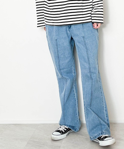 【セール】12オンス デニムセミ フレアパンツ（デニムパンツ）｜Ritzy（リッツィー）