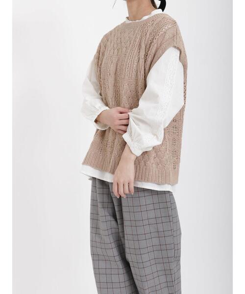 Samansa Mos2（サマンサ モスモス）の「スラブパッチワーク前後2WAYニットベスト（ベスト・レディース・ベージュ/ブラック/キナリ/グリーン/ブルー・ﾌﾘ-）」の6枚目の写真