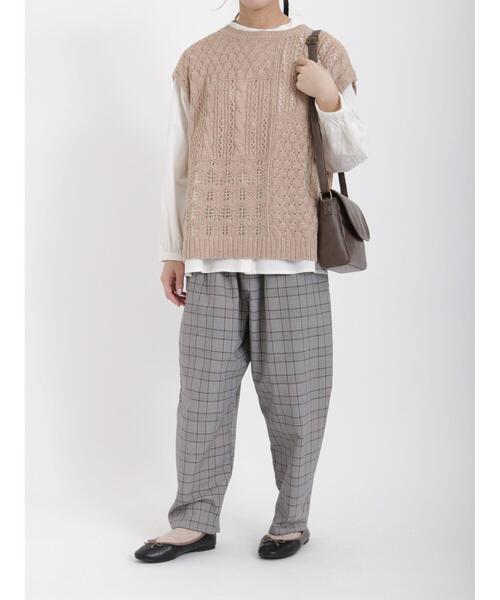 Samansa Mos2（サマンサ モスモス）の「スラブパッチワーク前後2WAYニットベスト（ベスト・レディース・ベージュ/ブラック/キナリ/グリーン/ブルー・ﾌﾘ-）」の7枚目の写真