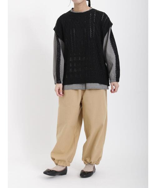 Samansa Mos2（サマンサ モスモス）の「スラブパッチワーク前後2WAYニットベスト（ベスト・レディース・ベージュ/ブラック/キナリ/グリーン/ブルー・ﾌﾘ-）」の11枚目の写真