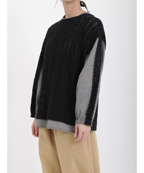 Samansa Mos2（サマンサ モスモス）の「スラブパッチワーク前後2WAYニットベスト（ベスト・レディース・ベージュ/ブラック/キナリ/グリーン/ブルー・ﾌﾘ-）」の13枚目の写真