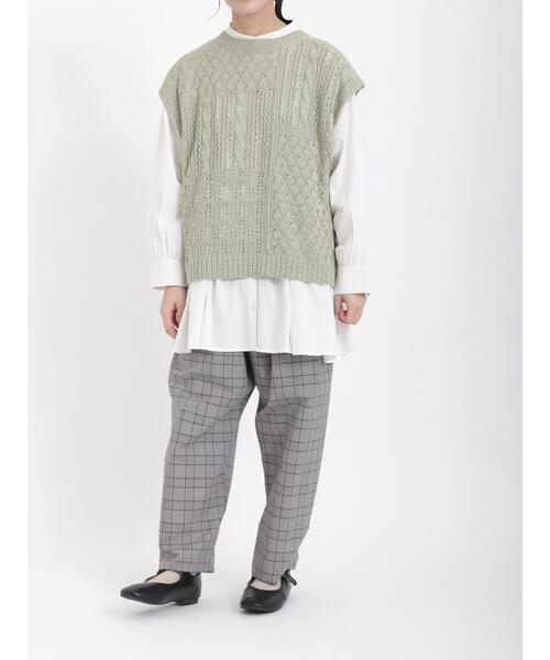 Samansa Mos2（サマンサ モスモス）の「スラブパッチワーク前後2WAYニットベスト（ベスト・レディース・ベージュ/ブラック/キナリ/グリーン/ブルー・ﾌﾘ-）」の20枚目の写真