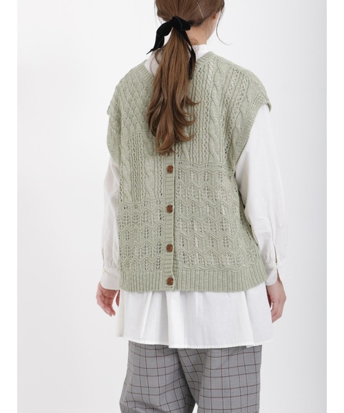 Samansa Mos2（サマンサ モスモス）の「スラブパッチワーク前後2WAYニットベスト（ベスト・レディース・ベージュ/ブラック/キナリ/グリーン/ブルー・ﾌﾘ-）」の4枚目の写真