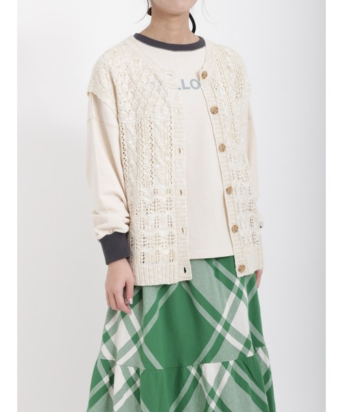 Samansa Mos2（サマンサ モスモス）の「スラブパッチワーク前後2WAYニットベスト（ベスト・レディース・ベージュ/ブラック/キナリ/グリーン/ブルー・ﾌﾘ-）」の2枚目の写真