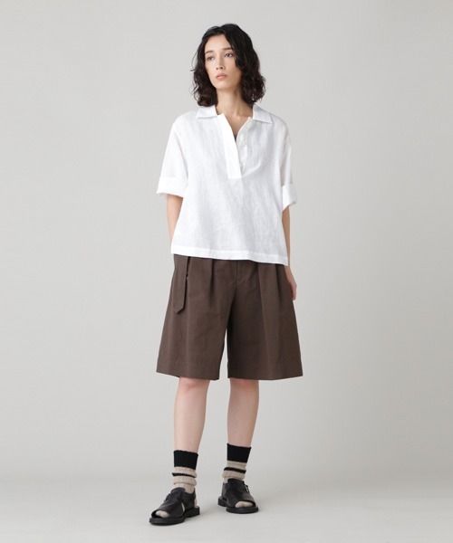 美品*マーガレットハウエル*LINEN VOILE*襟付きリネンブラウス*半袖 美品】マーガレットハウエル リネン シャツ ブラウス 半袖 日本