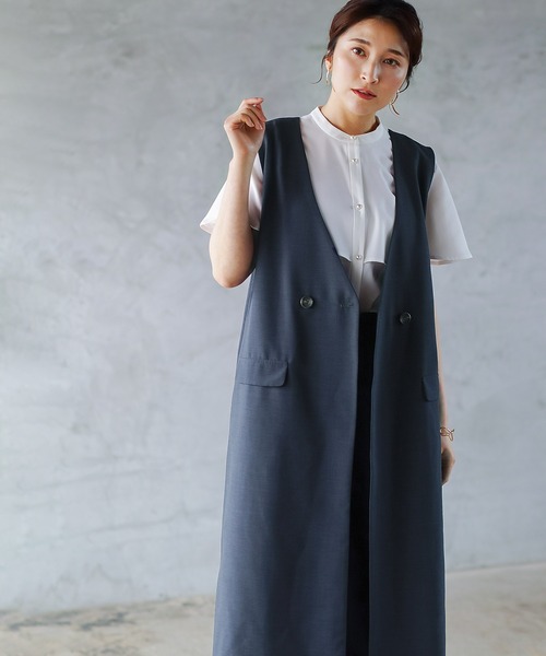 Emilyan(エミリアン)の「2023SS【 手洗いできる♪ 】ポリリネン・ロングジレジャケット(ノーカラージャケット・レディース・ネイビー/ベージュ・9号)」の13枚目の写真