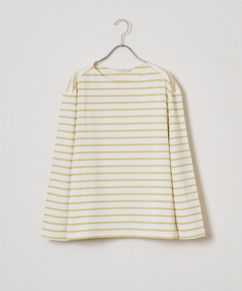 Liyoca(リヨカ)の「【Liyoca】オーガニックコットン長袖ボーダープルオーバー -手洗い可-(Tシャツ/カットソー・レディース・イエロー/スミクロ/ブラウン・FREE)」の1枚目の写真