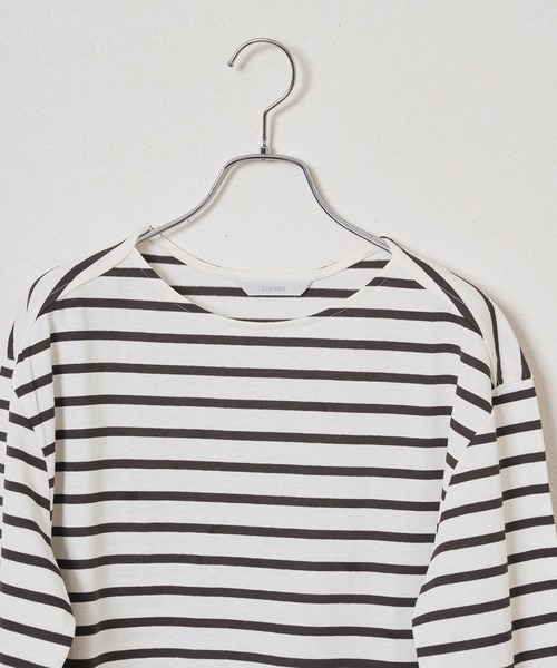 Liyoca(リヨカ)の「【Liyoca】オーガニックコットン長袖ボーダープルオーバー -手洗い可-(Tシャツ/カットソー・レディース・イエロー/スミクロ/ブラウン・FREE)」の8枚目の写真